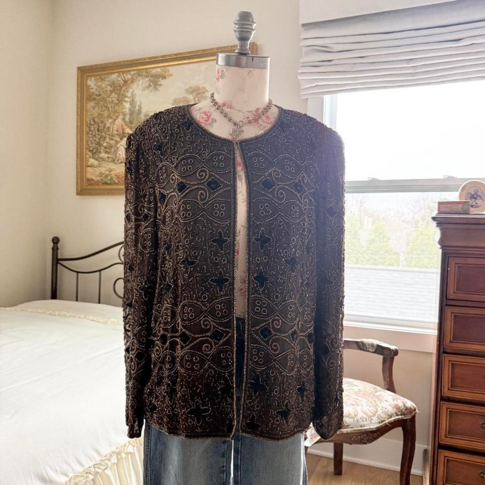Jkara black fully‎ beaded jacket size xl